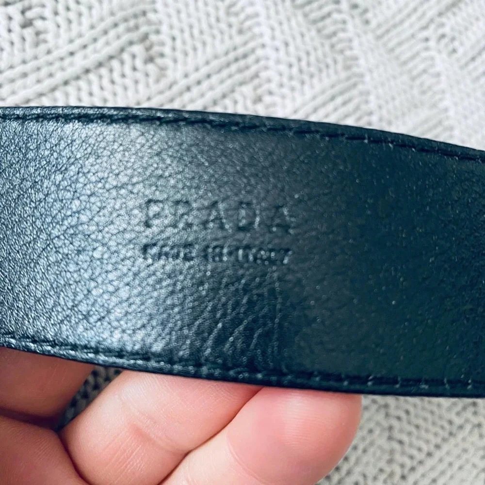 Prada black leather belt with silver buckle - Picture 8 of 10